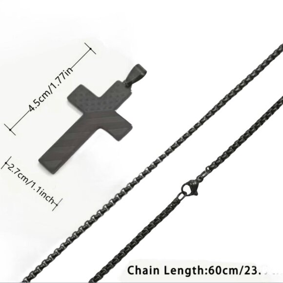 NEW - STAINLESS STEEL CROSS NECKLACE PHIL 4.13 BLACK/BLACK 24 INCH CHAIN - Picture 3 of 5